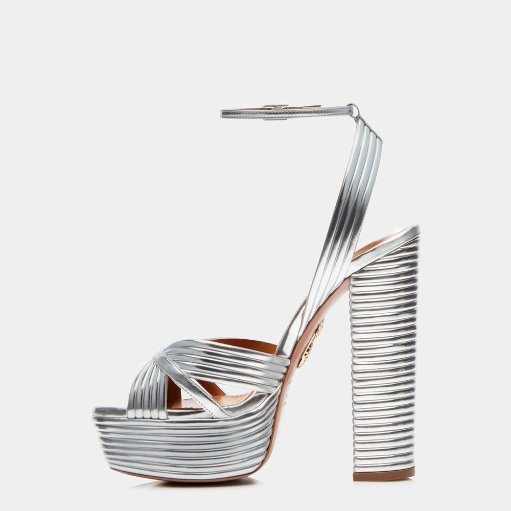 Aquazzura Sundance 140 Silver platform Sandals 41 $950